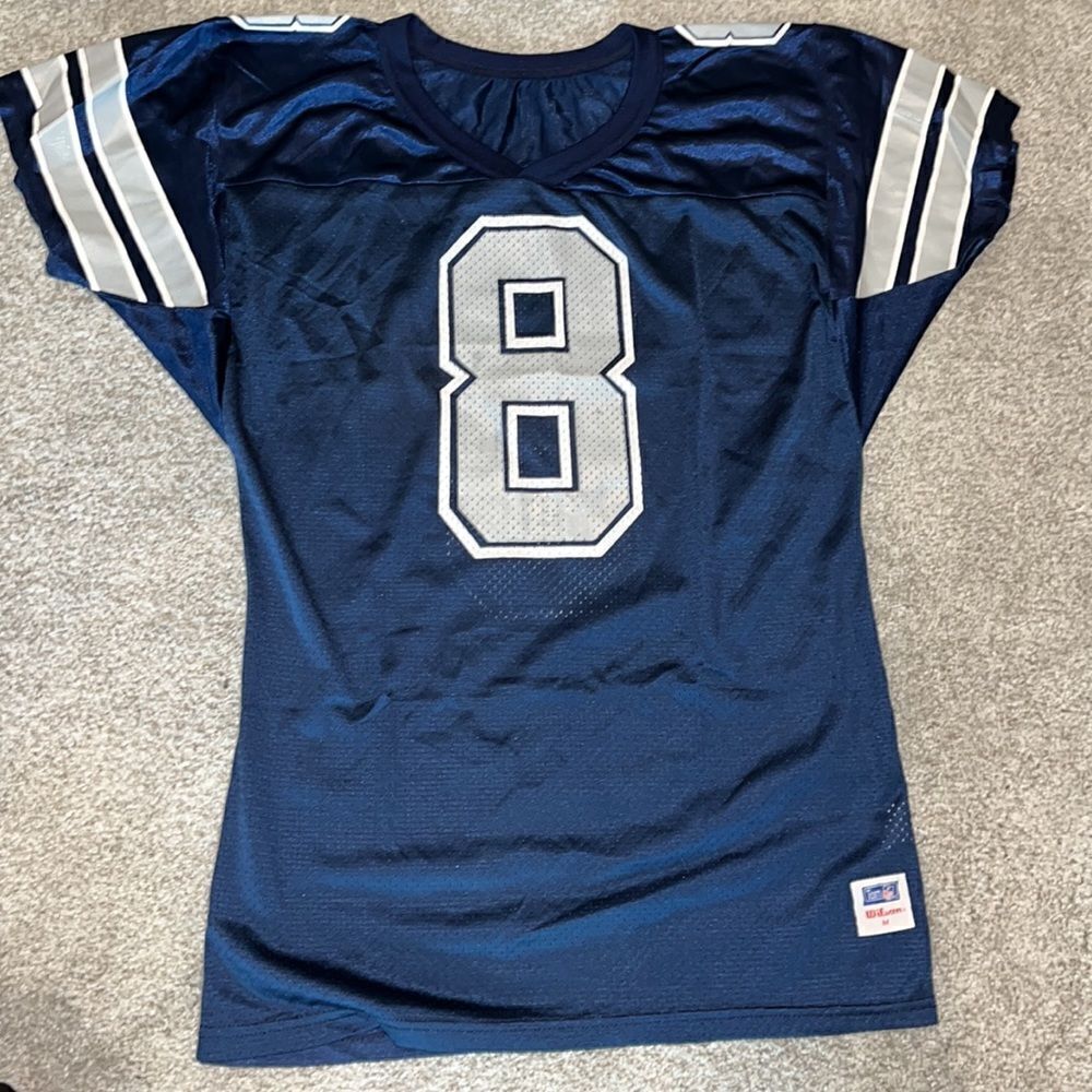 Vintage Authentic NFL Blue Troy Aikman Dallas Cowboys Jersey Wilson Retro M (S)